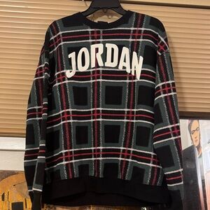 Jordan Men's Black and Red Checkered Crewneck Sweater nwt
